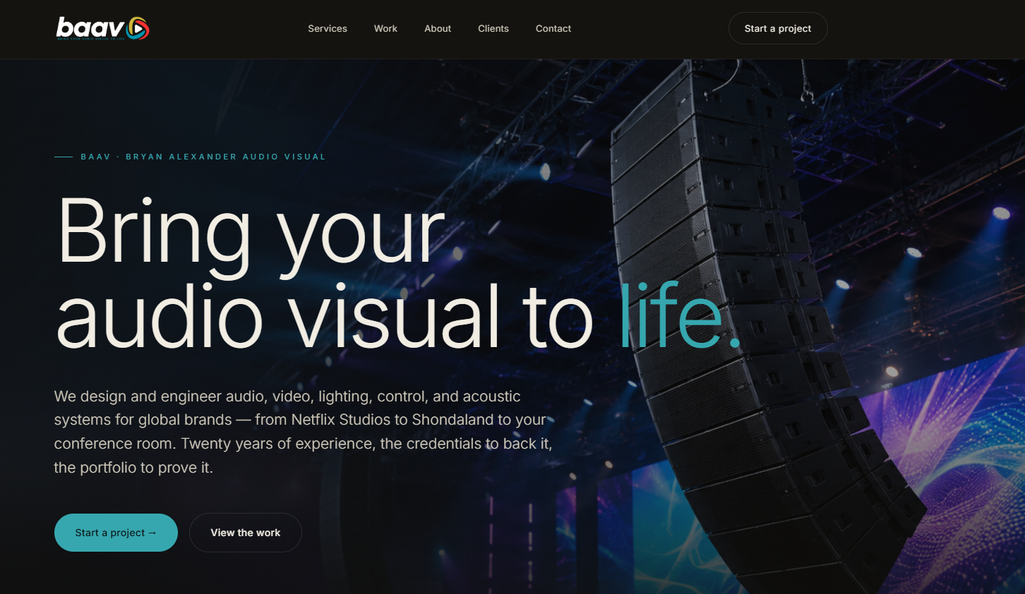 BAAV Consulting — audio visual design and engineering website by Ape Studios
